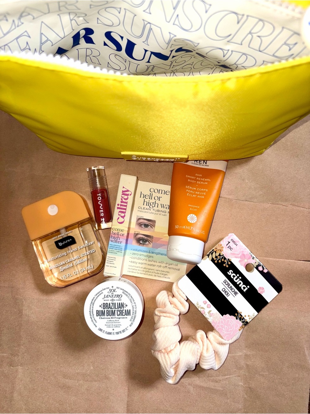 7 PC Summer Bundle: Supergoop Bag, Bum Bum Cream, Tower 28 lip gloss mascara etc